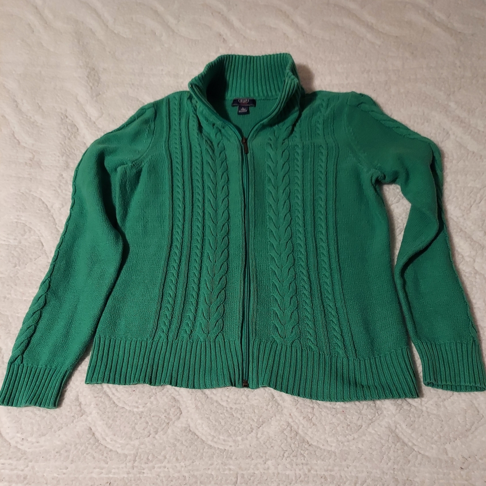Chaps Green Cable Knit Women's Cardigan